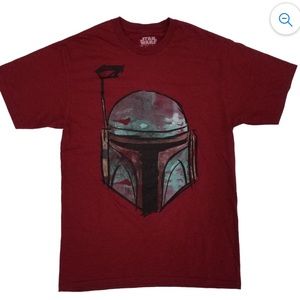 New like Star Wars Mens Red Heather Bounty Hunter Boba Fett Helmet Graphic Tee